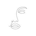 Woman face one line drawing. Minimalism art. Female contour portrait. Royalty Free Stock Photo